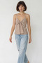 Women's V-Neck Bow Detailed Thin Strap Backless Gipe Beige White Blouse - 3