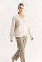 Women's Oval Collar Hair Knit Oversize Knitwear Cream Sweater - 3