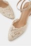 Women's Lace Detailed Pointed Toe Thin Heeled Shoes Beige - 2