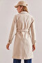 Women's Single Button Belted Lined Cashmere Beige Coat - 4