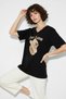 Women's V-Neck for Love Embroidery and Beading Oversized T-Shirt Black - 6