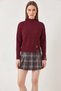 Women's Turtleneck Knitwear with Front Slit, Burgundy Sweater - 7