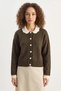 Women's Baby Collar Sleeve Detailed Knitwear Bitter Brown Cardigan