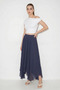 Women's Elastic Waist, Crush Effect, Lined, Flounce, Long Navy Blue Skirt - 2