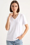 Women's Deep V-Neck Comfort Fit Cotton White T-Shirt - 5