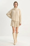 Women's Half Turtleneck Sweater with Shawl Accessories, Pleated Skirt, Knitwear, Light Beige Set - 2