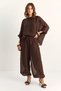 Women's Cape Detailed Transparent Lined Shalwar Bitter Brown Top and Bottom Set - 2