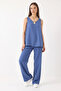 Women's V-Neck Strap Blouse Palazzo Pants Indigo Bottom Top Set - 6