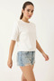 Women's Crew Neck Padded Cotton T-Shirt White - 3