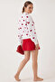 Women's Heart Patterned Knitwear White Red Sweater - 6