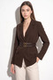 Women's Classic Double Belt Detailed Lined Blazer Bitter Brown Jacket - 4