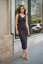 Women's V-Neck Midi Length Black Dress - 3
