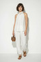 Women's Beaded Detailed Halter Neck Blouse with Elastic Waist and White Baggy Pants Set - 3