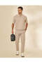 Men Beige Textured Half Zip Polo Shirt - 2