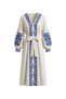 Ecru Blue Embroidered Balloon Sleeve Dress - 2