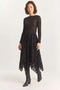 Women's Patterned Lined Asymmetrical Cut Elastic Waist Midi Black Skirt - 3