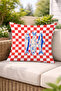 Red Checkerboard Fish Pattern Decorative Throw Pillow Cover Marine Retro Decor 43X43 cm - 2