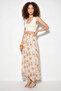 Women's Lined Elastic Waist Floral Patterned Asymmetrical Cut Crush Effect Chiffon Orange Skirt - 2