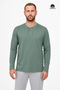 Men's Celso Long Sleeve Buttoned O-Neck Unprinted Combed Cotton T-Shirt Light Green