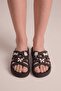 Women's Black Knitted Textured Bow and Charm Summer Beach Slippers - 4