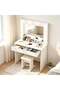 Dressing Table with LED Lights, Makeup Vanity Desk with Mirror & Cushioned Stool, Vanity Set with Storage Drawers for Bedroom Apartment - 4