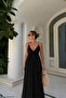 Thin Straps Lace Detail V-Neck Chiffon Maxi Evening Dress 2065 - 2
