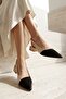 Lidya Beige Black Satin (3 cm) Pointed Toe Daily Use Heeled Ballerinas - 2