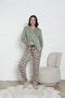 Long Sleeve Buttoned Collar Shawl Pattern Green Color Pajama Set - 3