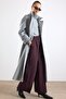 High Collar Button Detail Oversize Coat Light Gray 3177 - 5