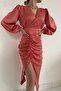 Pink V-Neck Satin Dress - 3