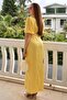 Yellow Gathered Satin Dress - 4