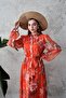 Orange Floral Patterned Chiffon Dress - 2