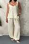Yellow Halter Neck Blouse and Pants Set - 4