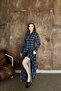 Navy Blue Pleated Plaid Dress - 4