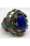 Bronze Women's Ring Authentic Copper Jewelry Margazite Worked Navy Blue Stone Palace Style Adjustable Vintage - 2