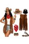 6Pcs Womens Western Cowgirl Costume 70s Hippie Fringe Vest Outfit with Hat | Tassels Fringe Vest,Cowboy Hat, Holder, Leather Bracelet, Denim Scarf, Fringed Belt| Fancy Dress Outfit| Halloween Costume