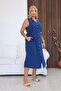 Plus Size Linen Fabric Dress with Side Lace Detail - 4