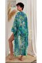 Blue Green Patterned Chiffon Beach Kimono and Pareo - 4