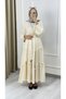 4496 Muslin Fabric Tassel Detailed V-Neck Layered Dress - 6