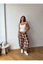Women's Burgundy-Multi Lace-Up Plaid Patterned Premium Shalwar Trousers Frv0221-1 - 2