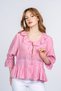Women's Summer Pink Lace Collar Ruffle and Waist Tulle Lace Detailed Blouse Shirt 70073 - 3