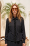 Stone Embroidered Lace-Up Shirt and Skirt Set 18974 Black - 4
