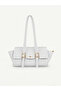 Yennefer White Belt Buckle Detailed Rectangular Baguette Handbag & Shoulder Bag