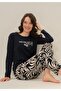Women's Long Sleeve Leaf Patterned Pajama Set (with Socks as a Gift) - 2