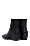 Women's Black Zippered Short Thick Heeled Leather Cowboy Boots Af190039Dv - 6