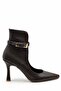 Caren Women's Brown Leather Pointed Toe Thin Heel Belt Detailed Windowed Stylish Boots & Stiletto 9 cm Heel - 4