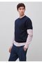 Men's Navy Blue 100% Cotton Ribbed Knitwear T-Shirt with Contrast Detail
