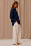 Breathable Regular Muslin Fabric Long Sleeve Collared Men's Shirt - Navy Blue - 3