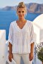 Italian White Lace Collar 3/4 Sleeve Lined Elastic Waist Sequined Silk Woven Blouse 65 70 - 7