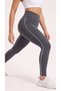 Women's High Waist Gathering Sports Leggings with Side Stripe Detail – Stretchy Long Fitness Leggings - 4